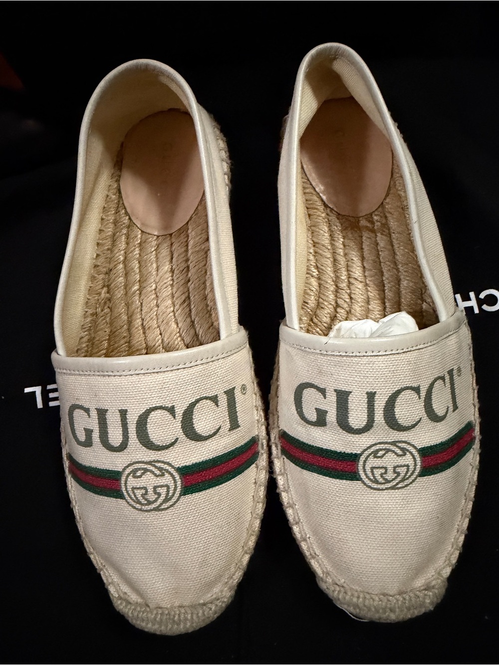 Gucci Beige Canvas Espadrilles with Green and Red Web Stripe